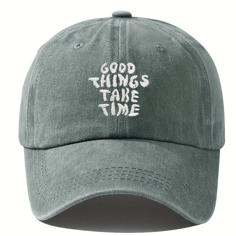 Men's "Good Things Take Time" Washed-out Vintage Baseball Cap Adjustable