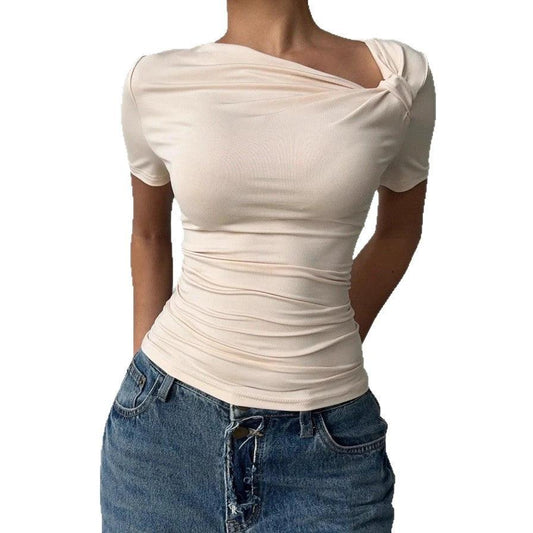 Womens Elegant High-end Off-shoulder Short-sleeve Top by GJG Denim