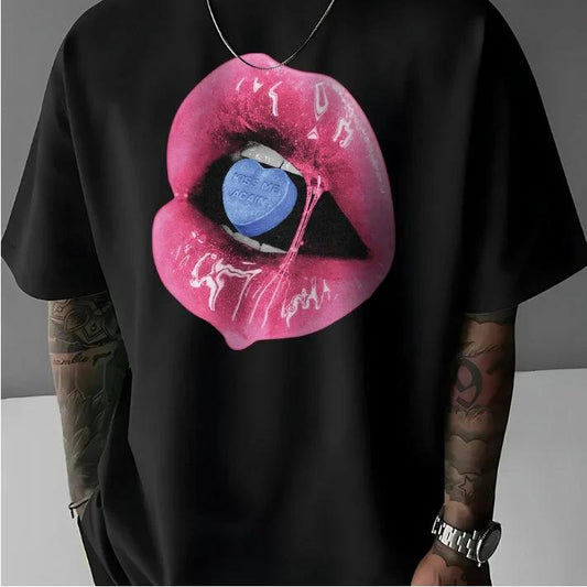 Men's Bold Lip Print "Kiss Me Again" T-shirt by GJG Denim