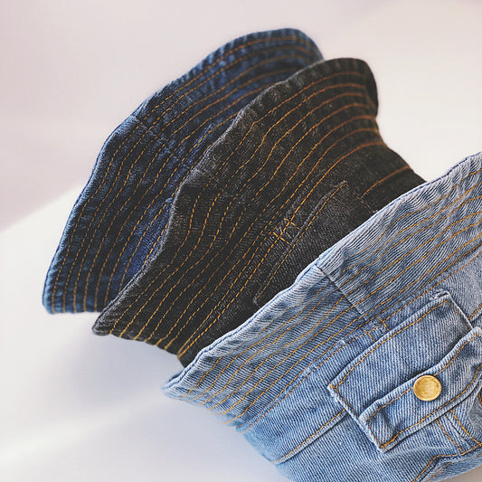 Children's Spring And Autumn Pocket Design Denim Pot Hat