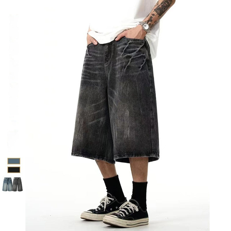 Summer New Denim Shorts Men's Casual Straight Loose