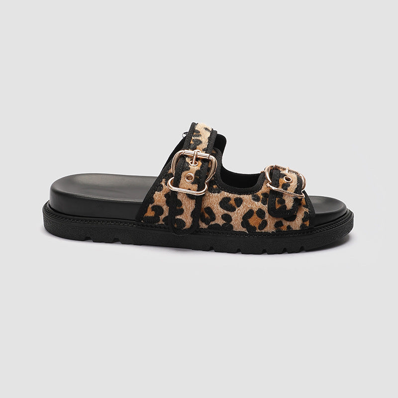 Animal Print Round Toe Flat Bottom Slippers