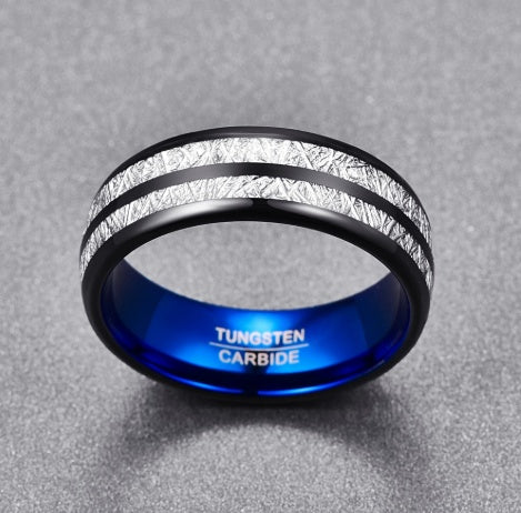 8mm Width Black Blue Tungsten Carbide Ring