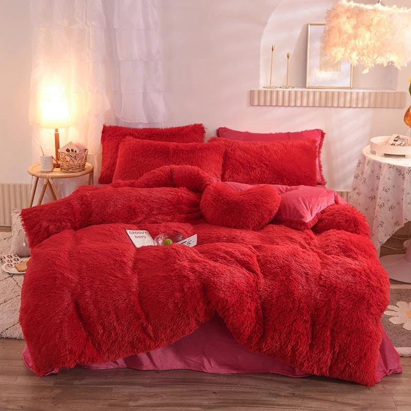 Luxury Thick Fleece Duvet Cover Queen King Winter Warm Bed Quilt Cover Pillowcase Fluffy Plush Shaggy Bedclothes Bedding Set Winter Body Keep Warm by GJG Denim