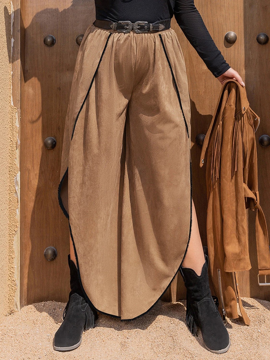 Plus Size Slit Wide Leg Pants by Lady Ros