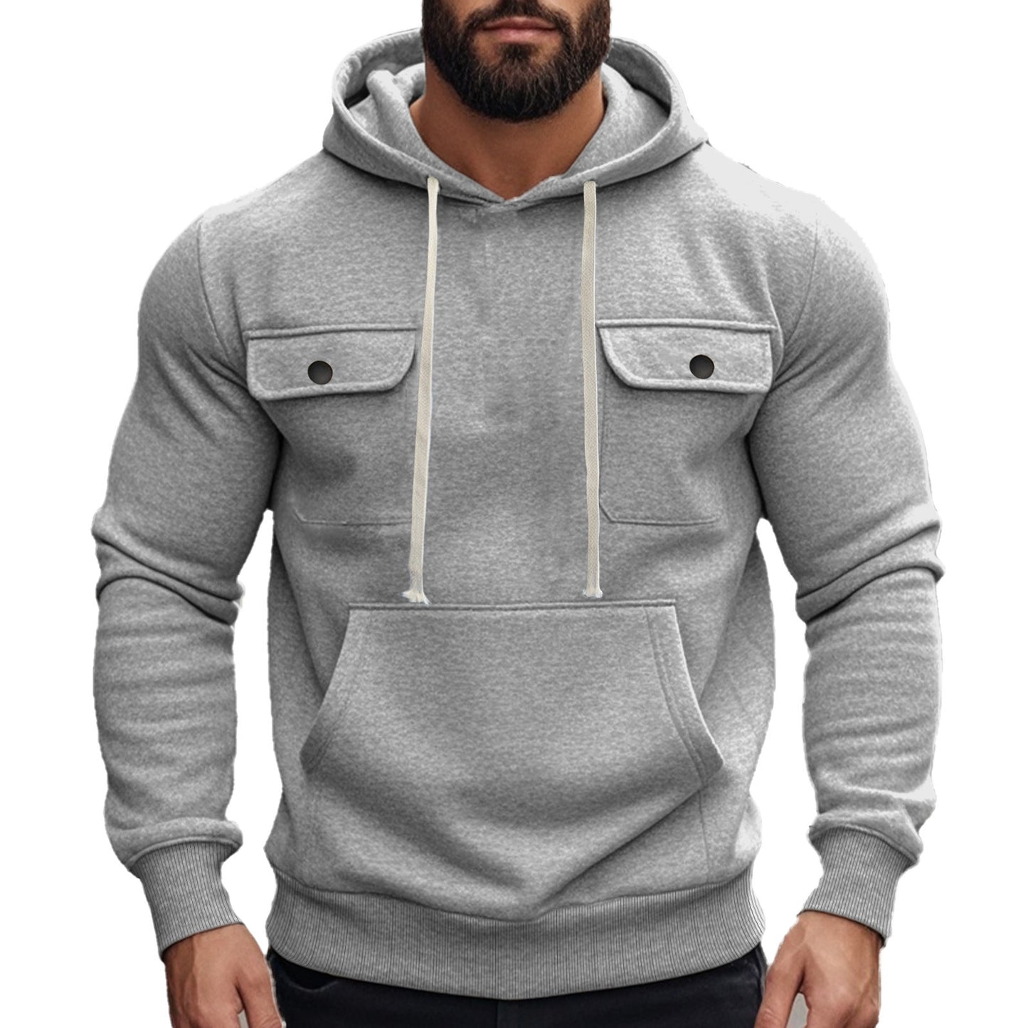 Men's  Multi-pocket Long Sleeve Solid Color Hoodies