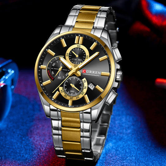 Men's Steel Band Waterproof Six-pin Timing Watch
