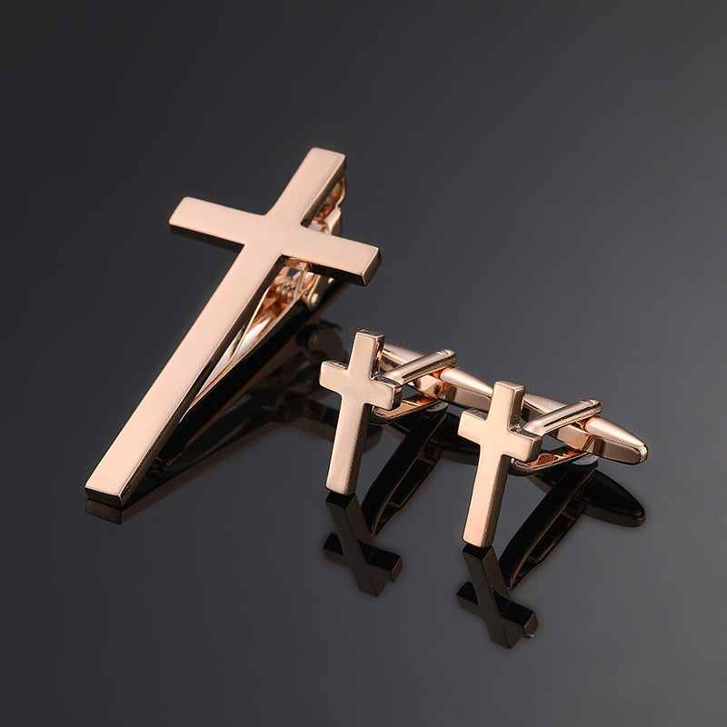 Gold Silver Black Square Brushed Tie Clip And Cufflinks