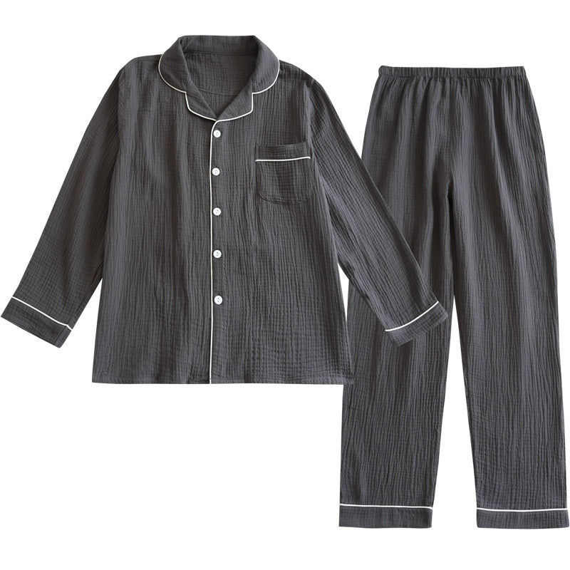 Men's Loose Double-layer Gauze Cotton Long Sleeve Pajamas