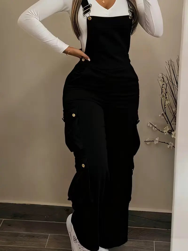 Women Casual Multi Pocket Corduroy Overalls Jumpsuits Straight Leg Cargo Pants by GJG Denim