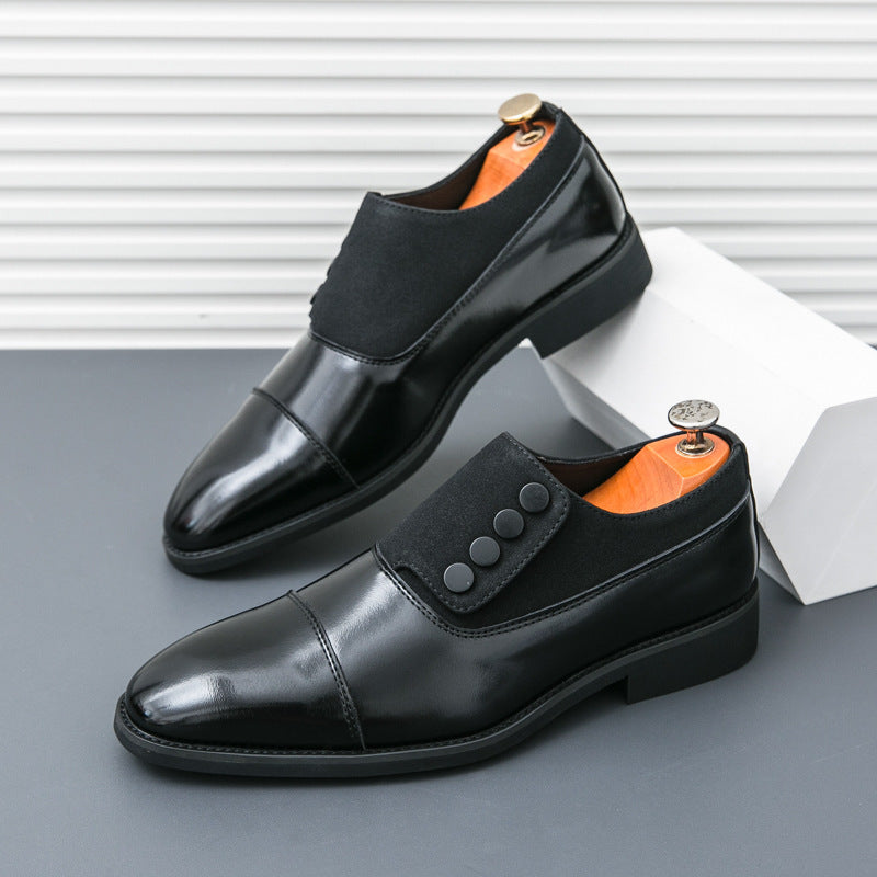 Men's Slip On Low Top Pointed Round Toe Button Leather Shoes