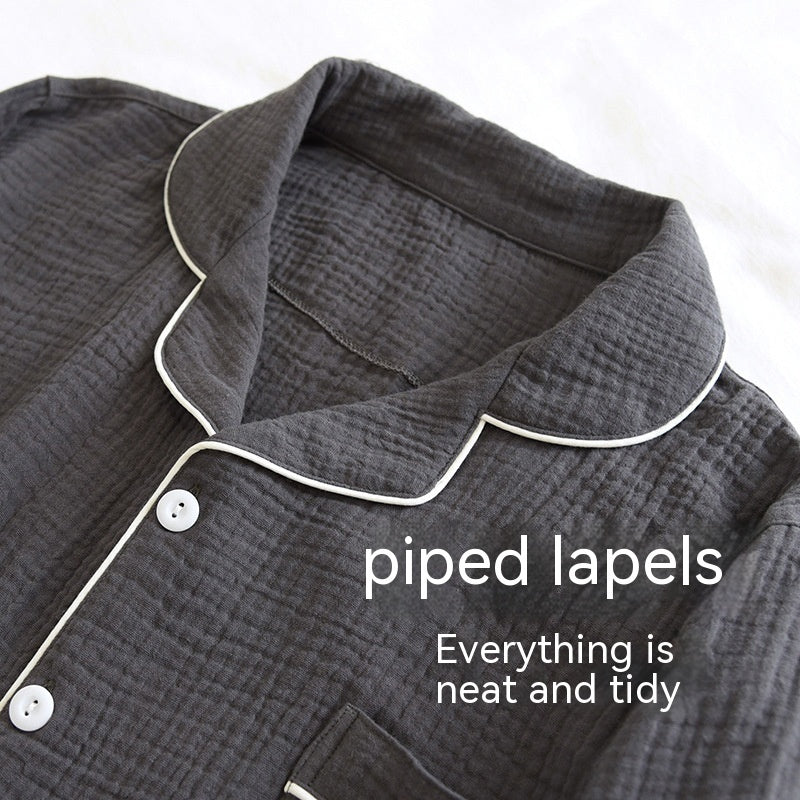 Men's Loose Double-layer Gauze Cotton Long Sleeve Pajamas