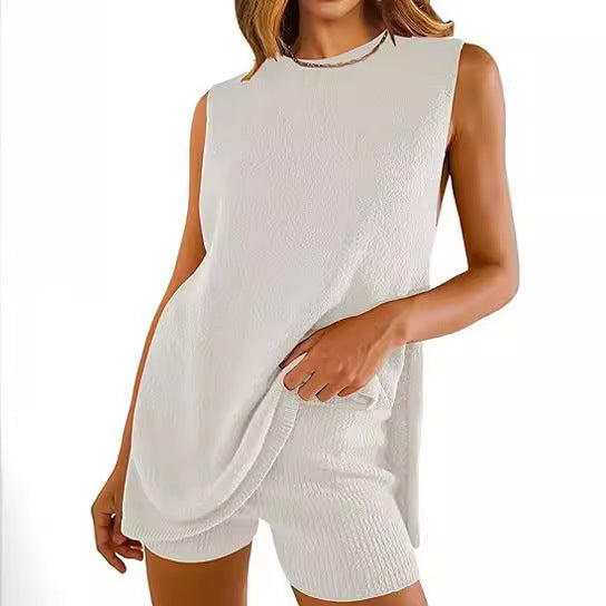 Summer Loose-fitting Casual Round-neck Vest Shorts Knitting Suit Women