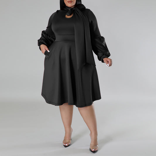 Long-sleeved Bubble Sleeve Midi Dress