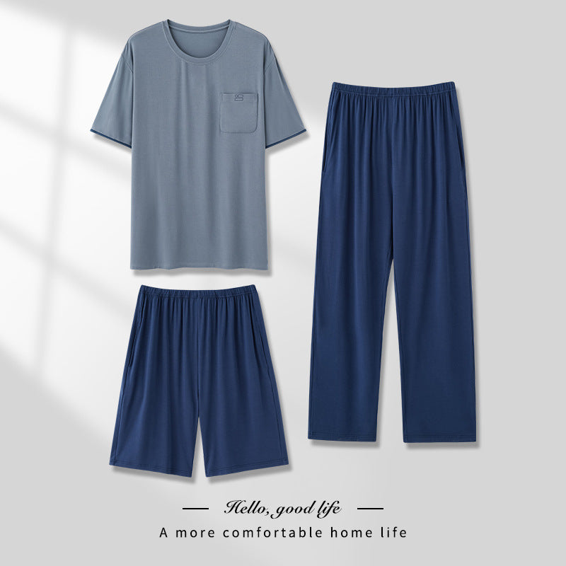 Men's Thin Short-sleeved Three-piece Pajamas set