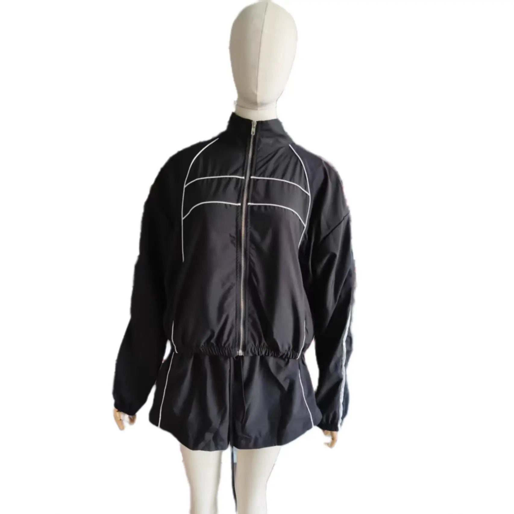 Zippered Contrast-Color Webbing Shorts Womens Two-Piece Set by GJG Denim