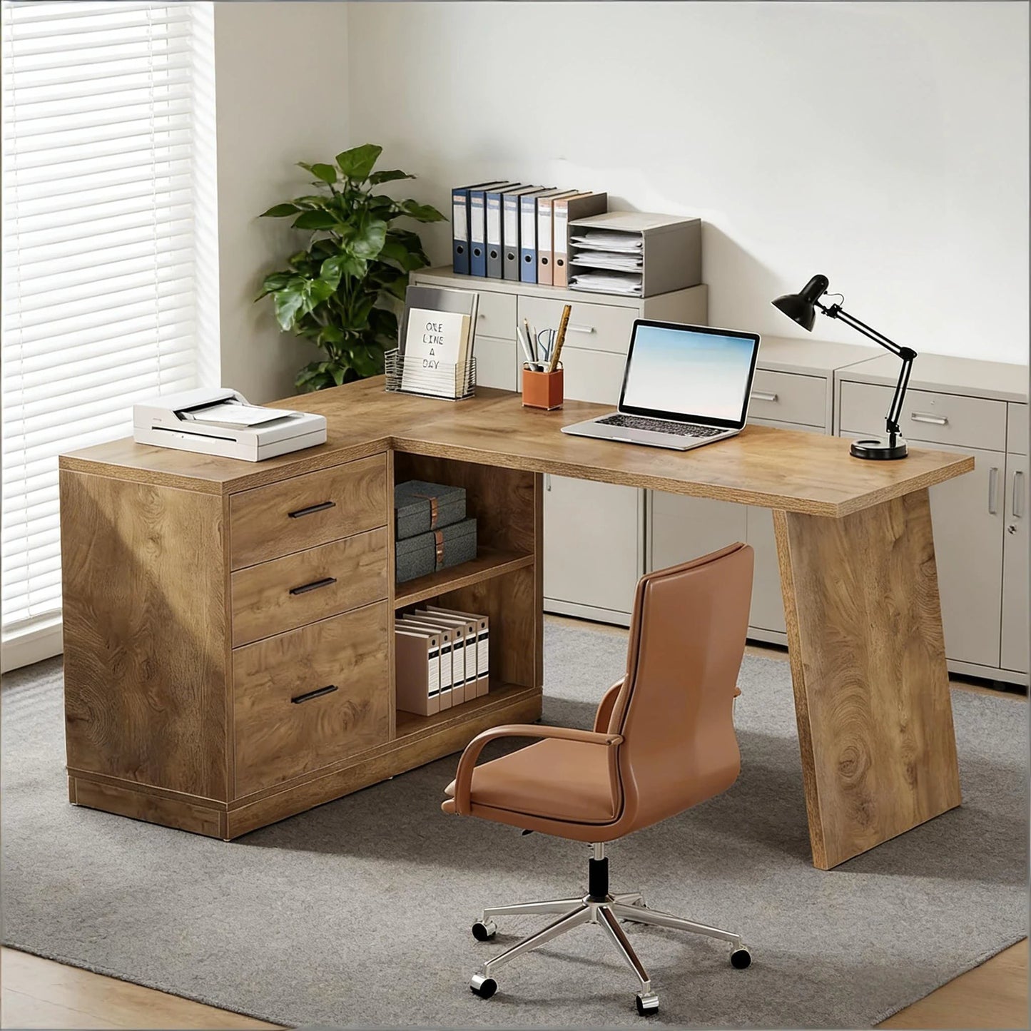 Corner Writing Desk, L-Shaped Office Desk, Computer Desk by GJG Denim