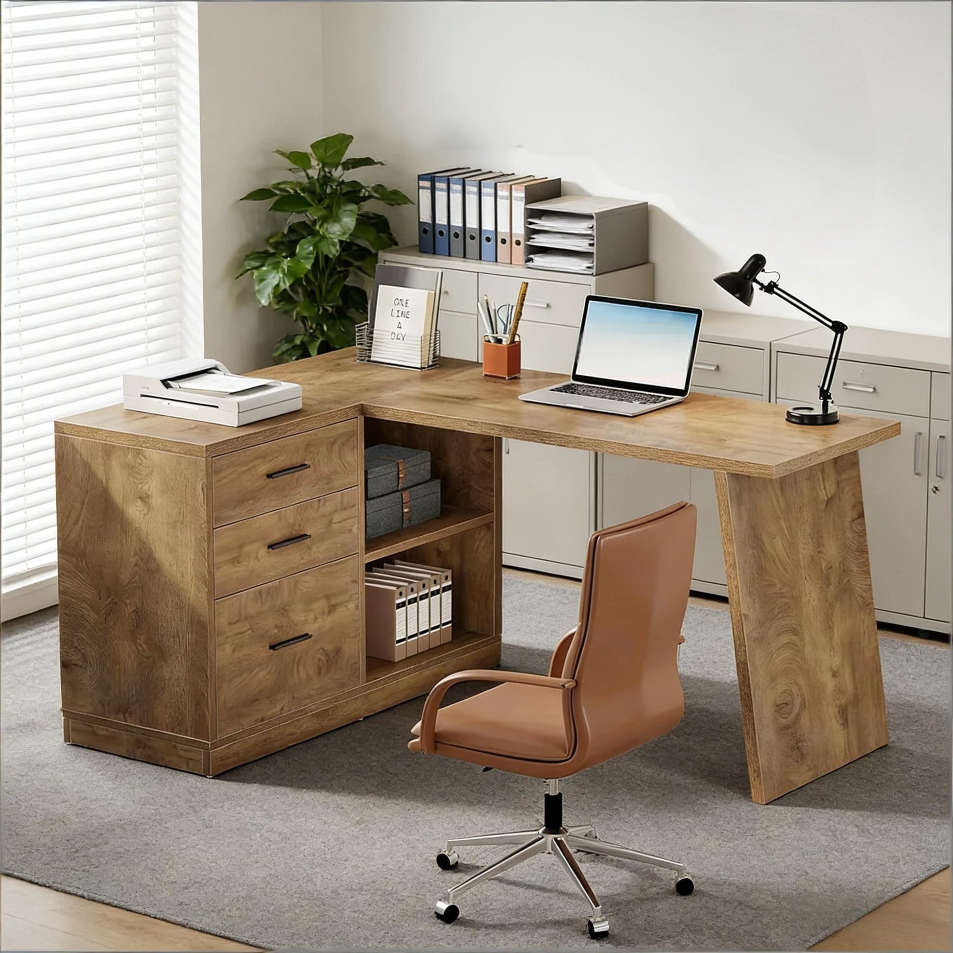 Corner Writing Desk, L-Shaped Office Desk, Computer Desk by GJG Denim