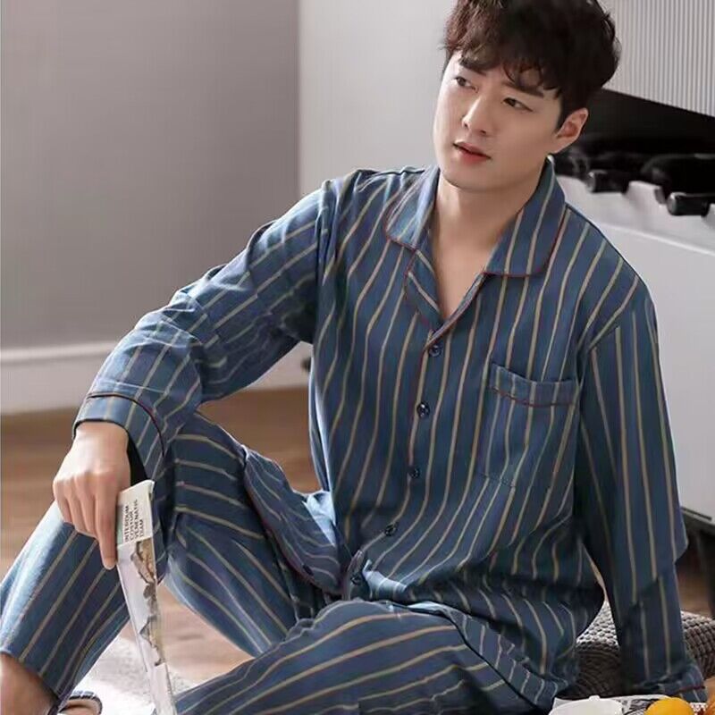 Men's Cotton Long-sleeved Pajamas