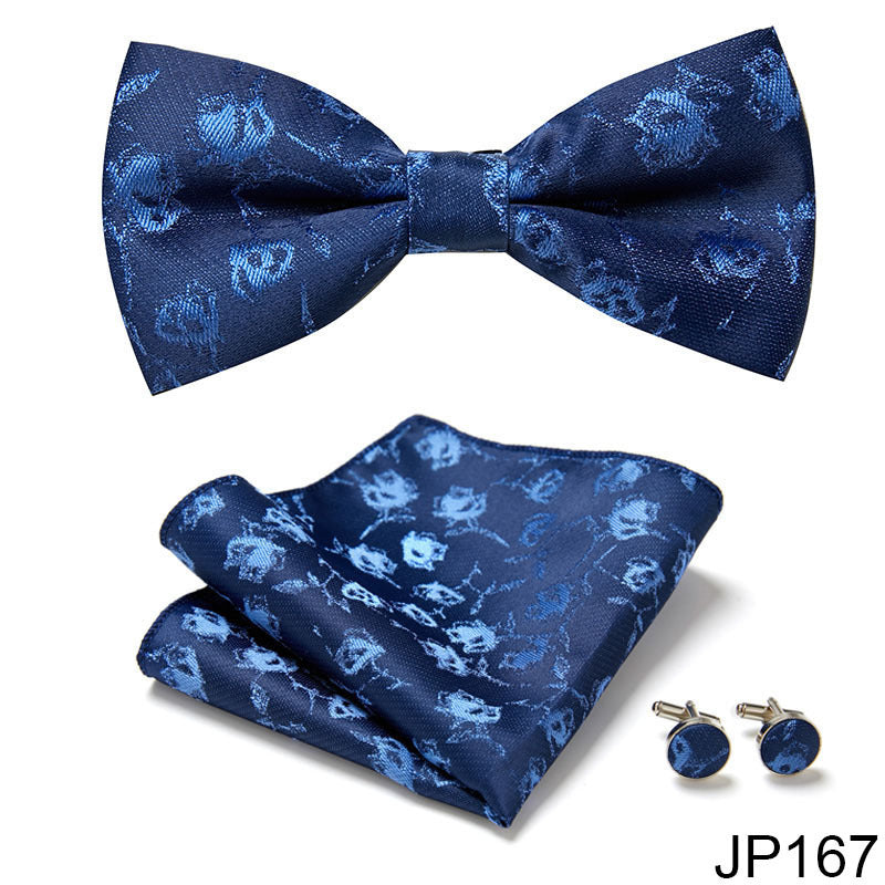 Men's Formal Bow Tie Handkerchief and Cuff links Set