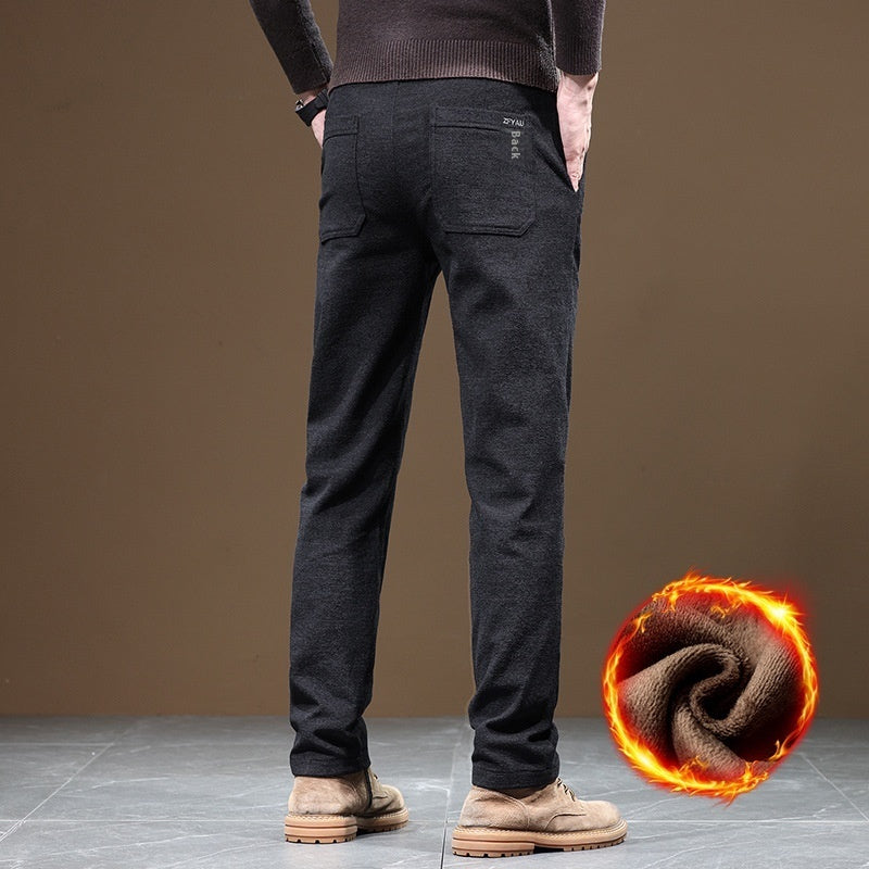 Men's Slim Fit Straight Fleece-lined Thick Business Casual Pants