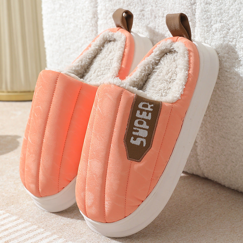 Men's Striped Waterproof Thick-soled Non-slip Plush Slippers