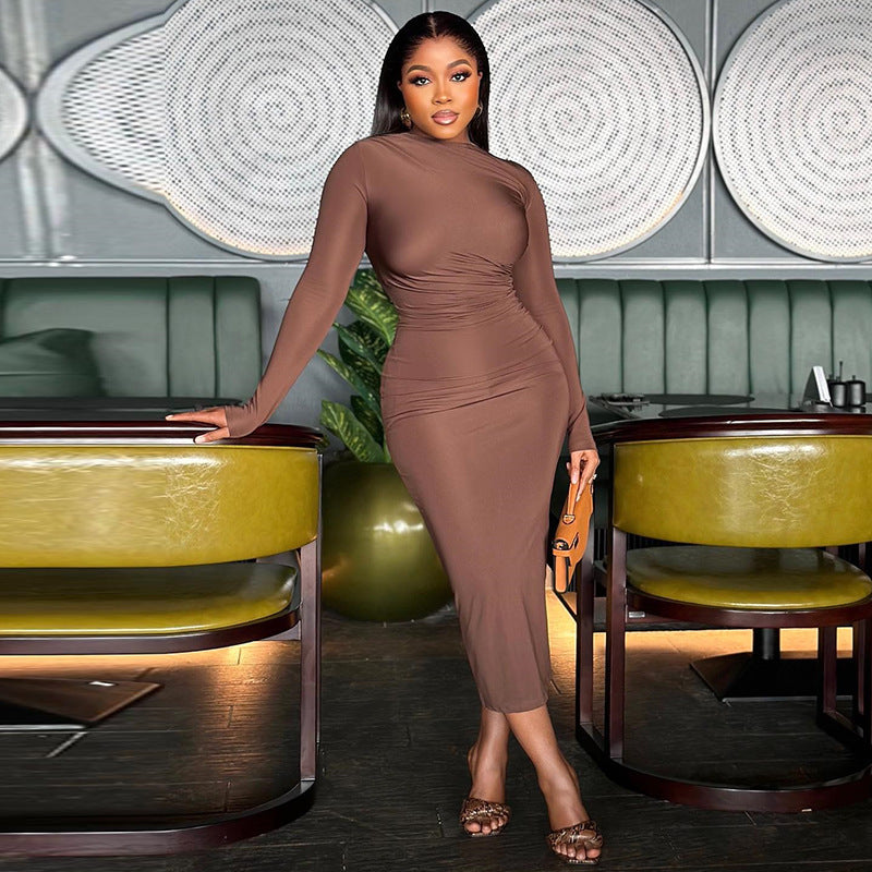 Women's Solid Color Round Neck Long Sleeve Pullover Dress