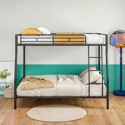 Heavy Duty Metal Bunk Bed Full Over Queen Bunk Bed Frame, Noise Free Frames, No Boxing Spring Needed by GJG Denim