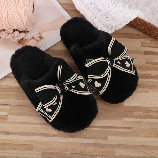 Ins Bow Slippers Home Fashion Warm Non-slip Floor Bedroom Slipper For Women House Shoes by GJG Denim