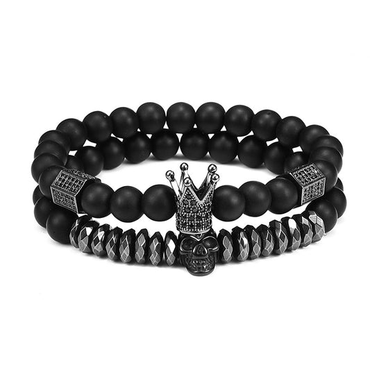 Natural Copper Micro-inlaid Matching Natural Black Agate Bracelet For Men