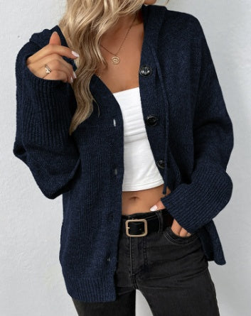 Single-breasted Hooded Sweater Women's Solid Color Cardigan Coat Clothing
