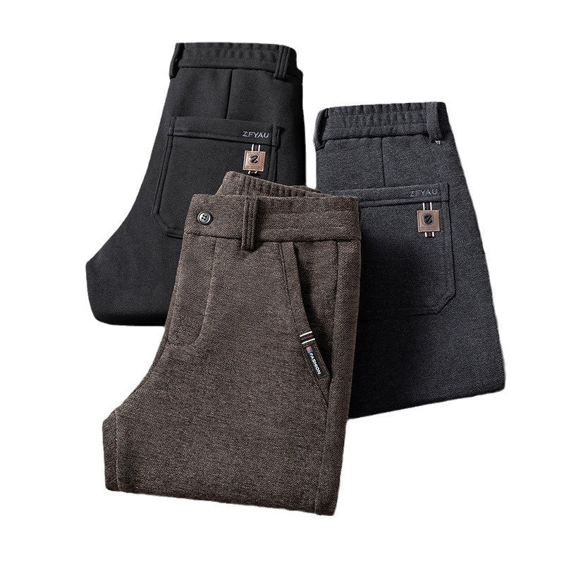 Men's Slim Fit Straight Fleece-lined Thick Business Casual Pants