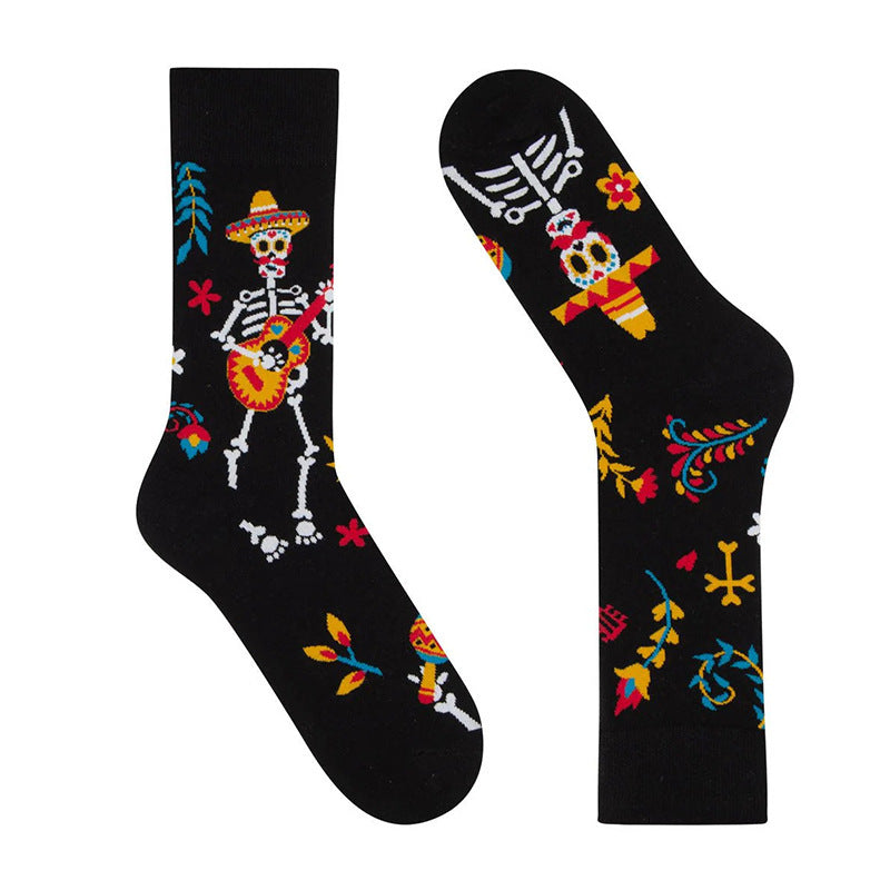 Colorful Skull Jacquard Trendy Cotton Socks For Men