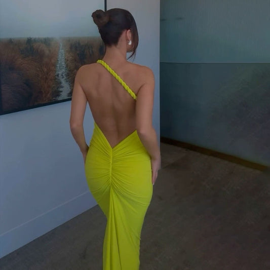 Halter Backless Pleating Sheath Dress