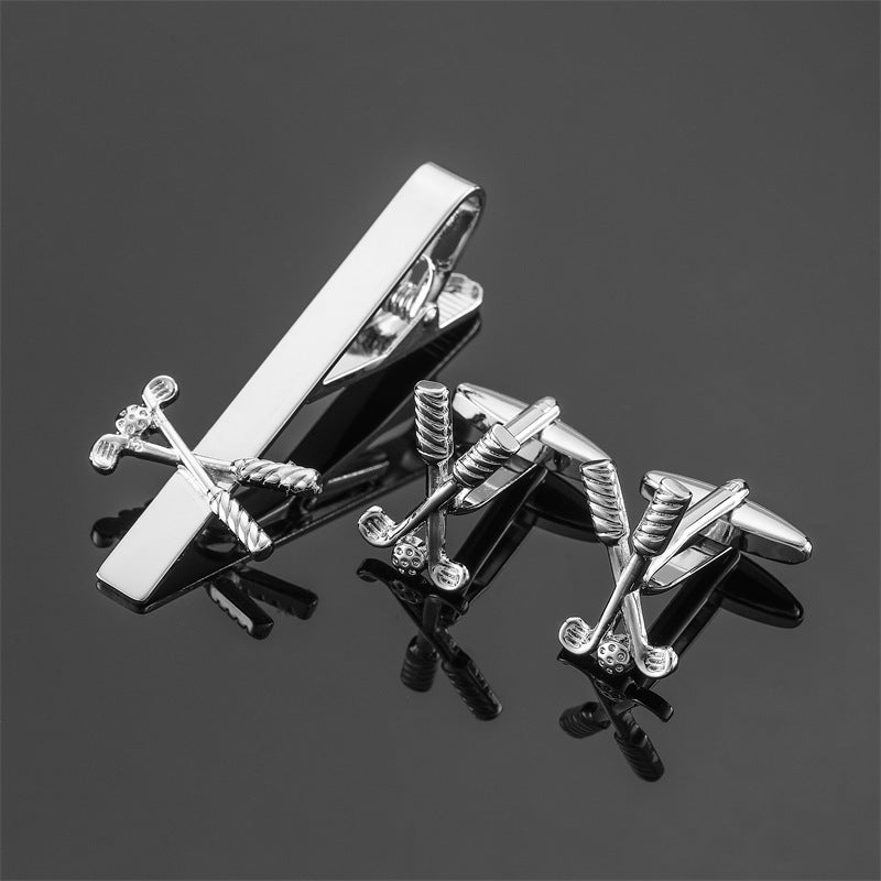 Gold Silver Black Square Brushed Tie Clip And Cufflinks