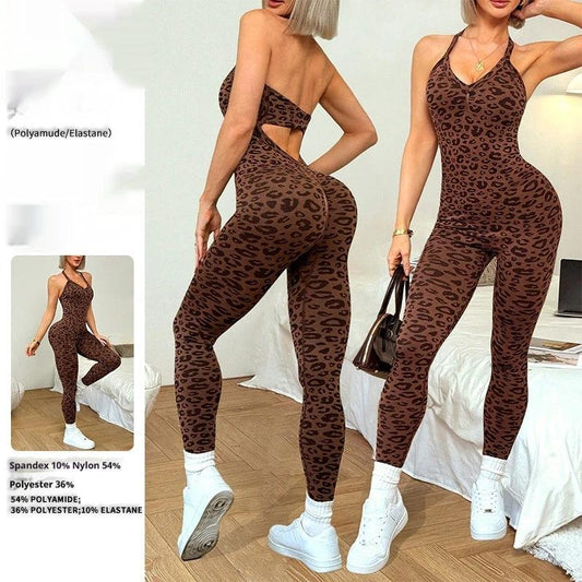 Leopard Print Yoga Bodysuit For Outerwear Womens One Piece Fitness And Workout Outfit by GJG Denim