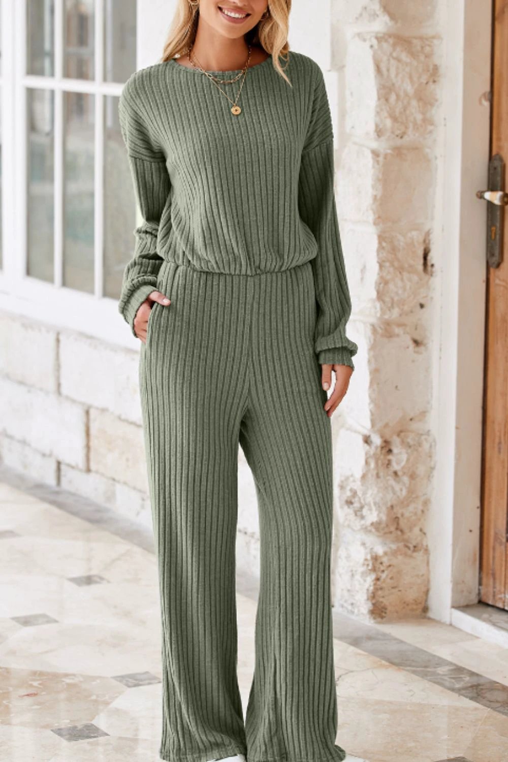 Round Neck Long Sleeve Jumpsuit by Lady Ros