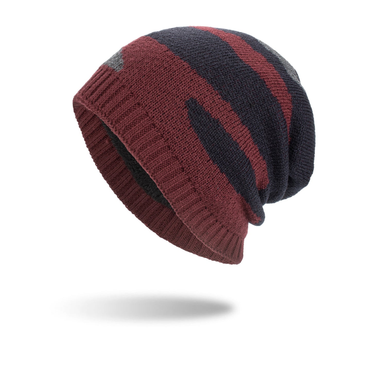 Men's Tricolor Striped Long Pullover Knit Beanie