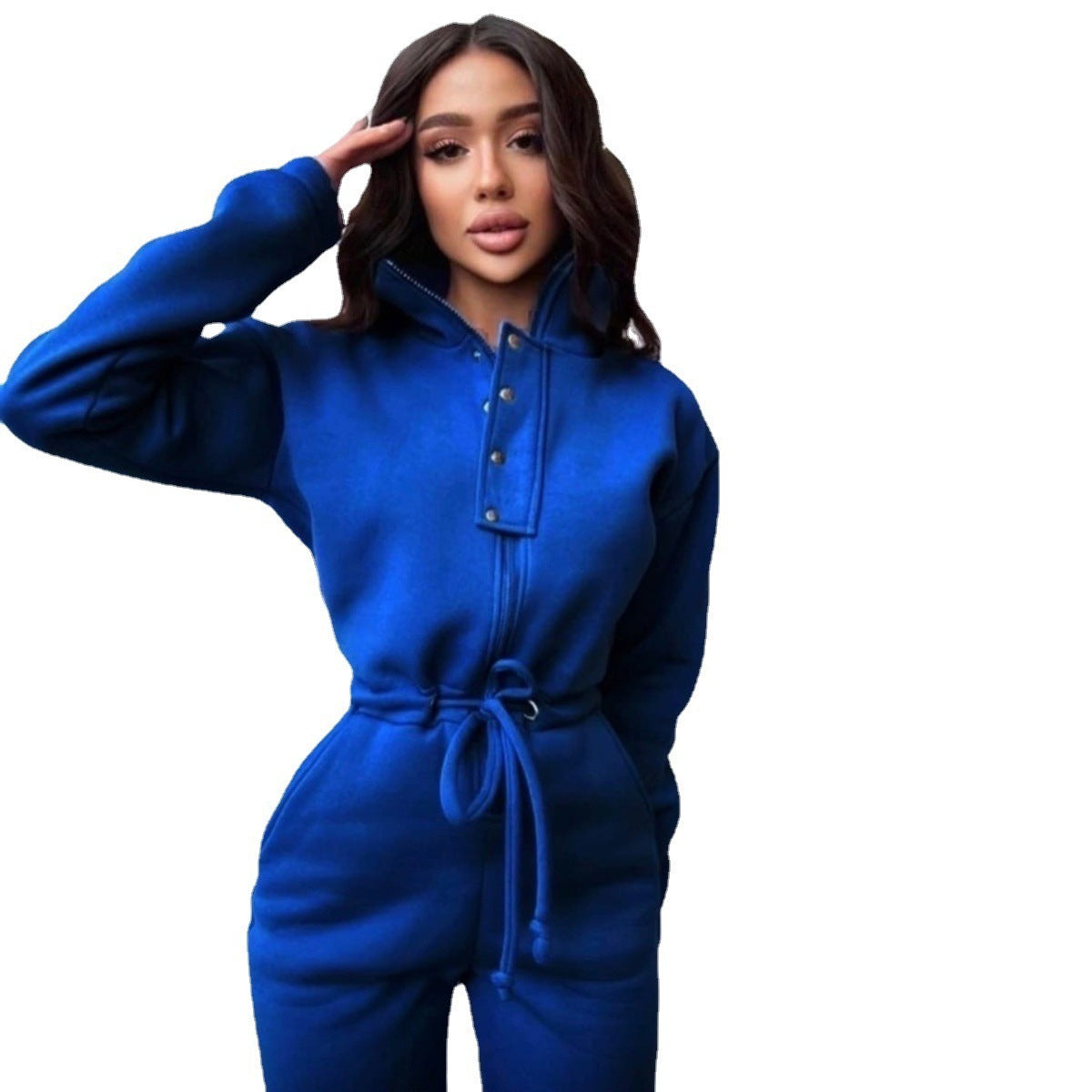Stand-up Collar Cinched Leisure Jumpsuit