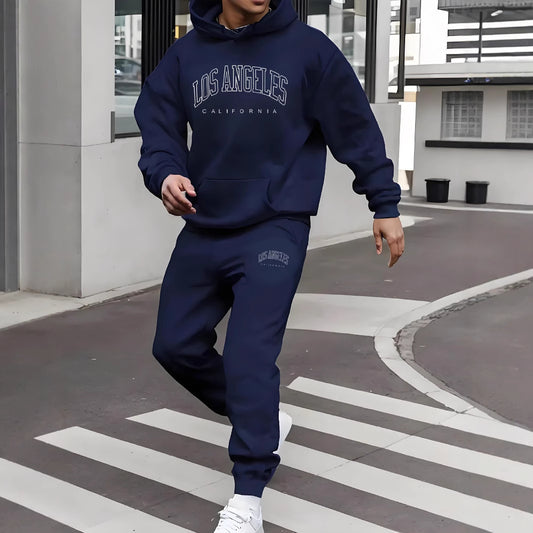 Men's Fleece-lined Letter Print Suit