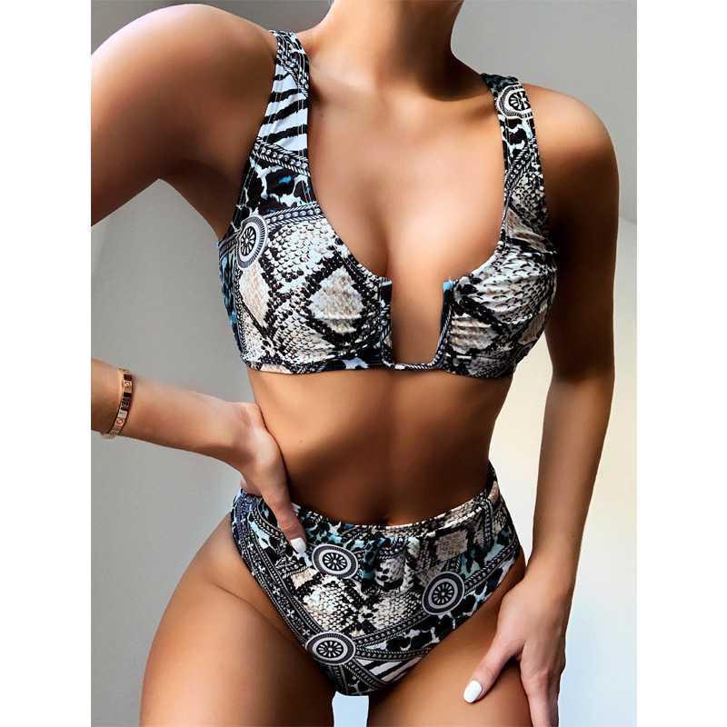 U-neck snake swimsuit ladies bikini swimsuit