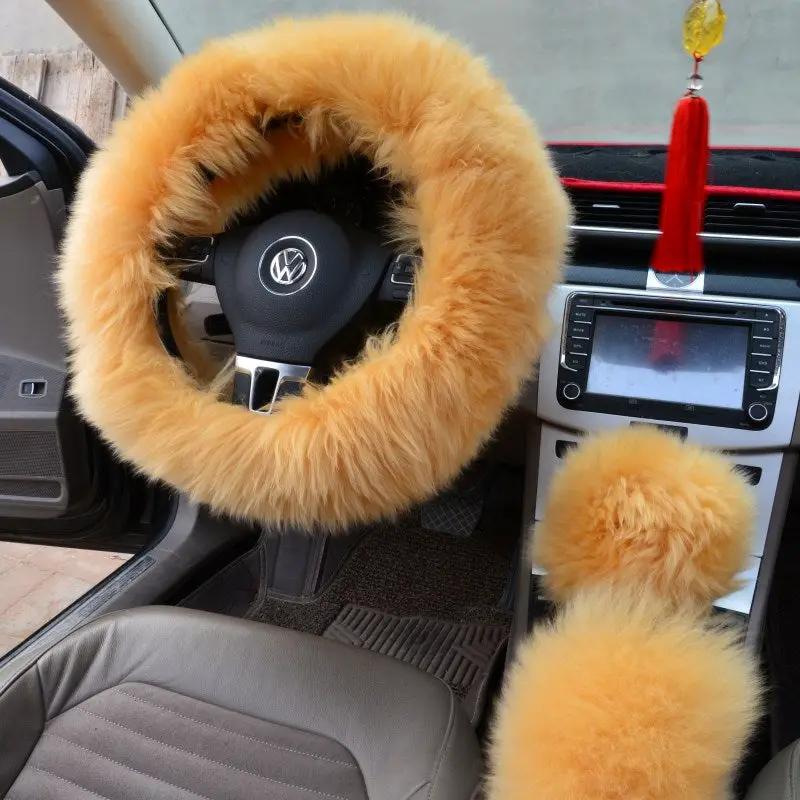 Three-piece wool steering wheel cover by GJG Denim