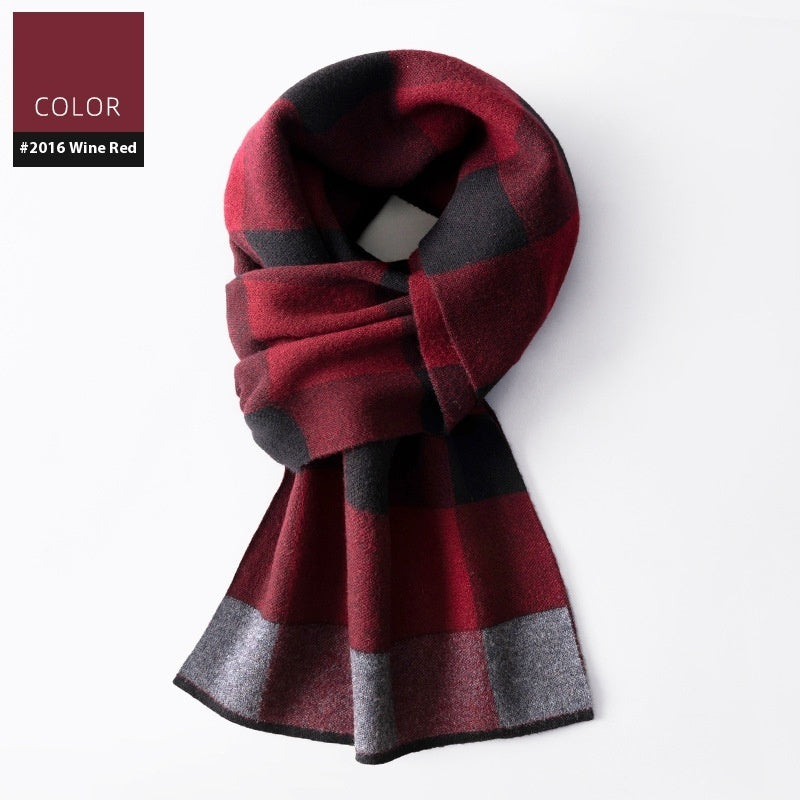 Men's Wool Winter Plaid Double-sided Scarf
