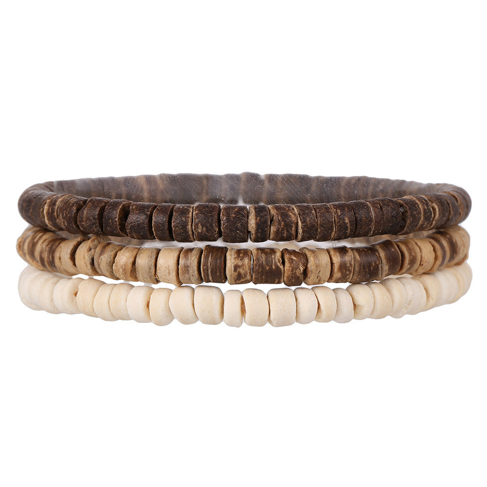 Retro Men's Coconut Wood Multi-Layer Stackable Bracelet Set
