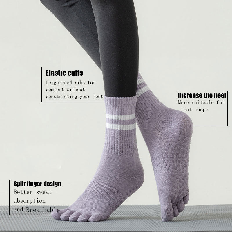 8 Pairs Women's Professional Non-slip Sports Yoga Running Fitness Multi-functional Mid-calf Solid Color Five-finger Dot Rubber Socks