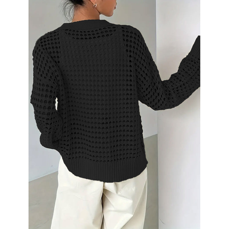 Women's Plus Size Cardigan Lightweight Hollow Out V-Neck Button Down Long Sleeve Knit Coat, 0XL-4XL