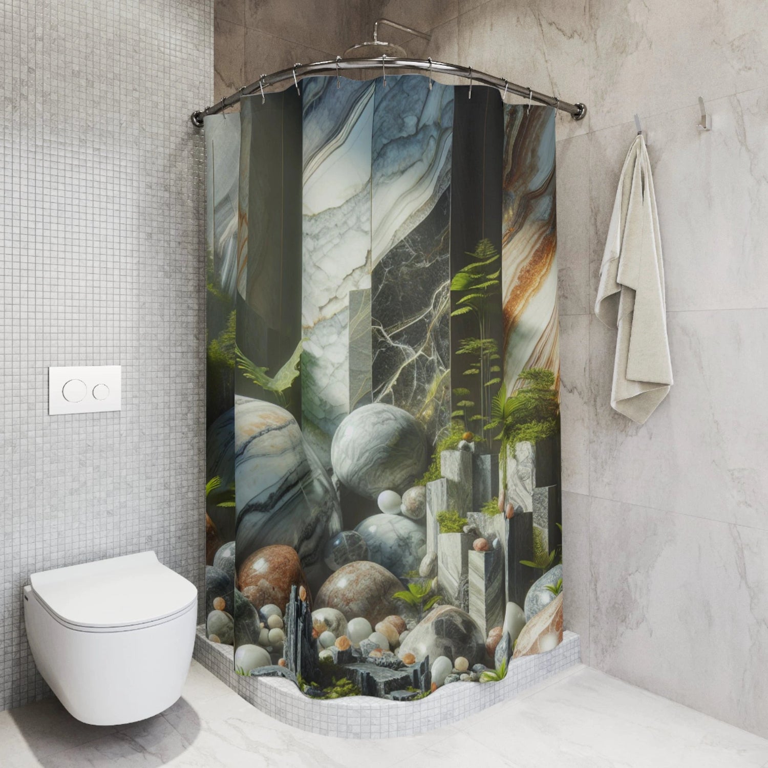 Nature-Inspired Shower Curtains, Elegant Bathroom Décor, Marble Design, Home Spa Vibe, Unique Gift for Holidays by Printify