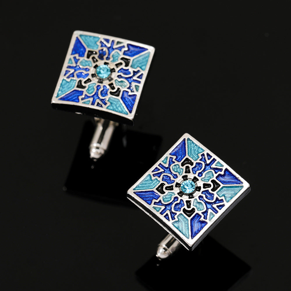 Men's Creative Blue Pattern Cufflinks Gift Box