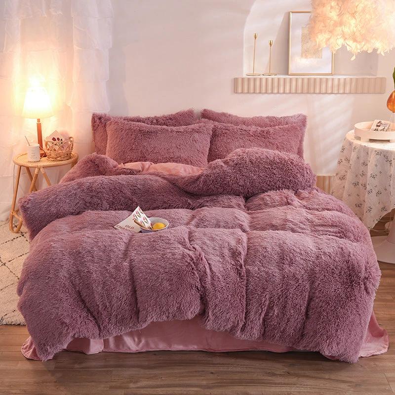 Luxury Thick Fleece Duvet Cover Queen King Winter Warm Bed Quilt Cover Pillowcase Fluffy Plush Shaggy Bedclothes Bedding Set Winter Body Keep Warm by GJG Denim