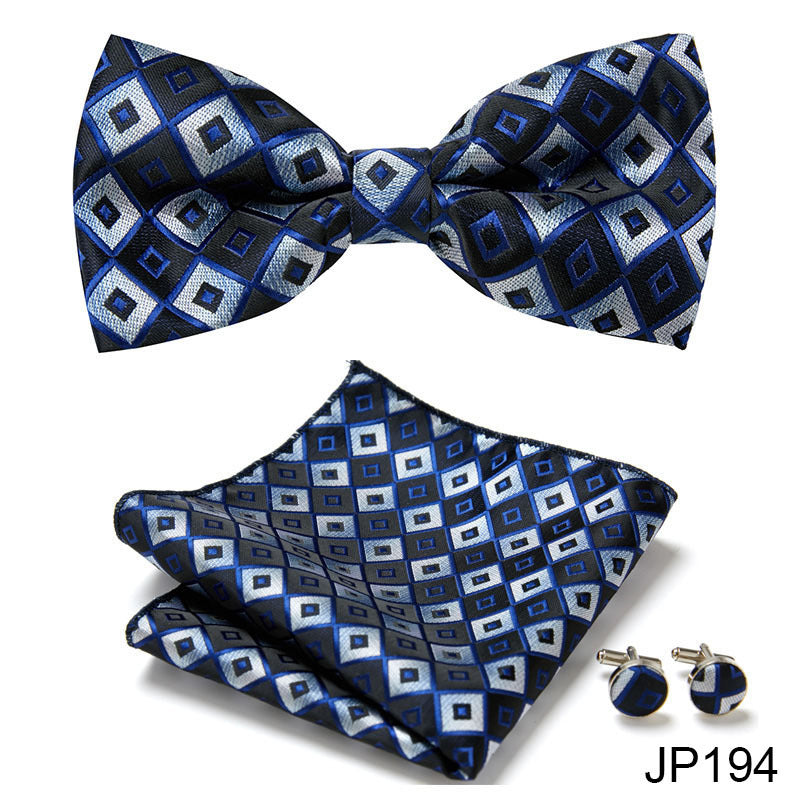 Men's Formal Bow Tie Handkerchief and Cuff links Set